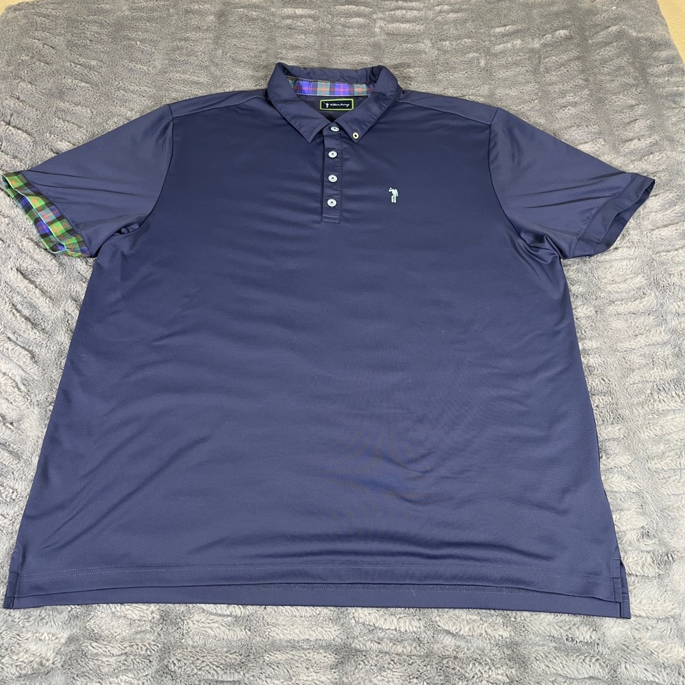 William Murray Golf Mens XXL Navy Blue Performance Polo Shirt Plaid Trim AN824